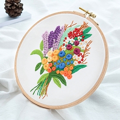 Colorful Flower Bouquet Pattern 3D Embroidery Starter Kits, including Embroidery Fabric & Thread, Needle, Instruction Sheet, Colorful, 290x290mm