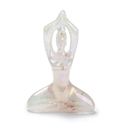 Blanc Galvanoplastie décorations de déesse de yoga en cristal de quartz naturel, cadeau de guérison de cristal reiki, décorations d'affichage à la maison, blanc, 13~14x49~51x73mm