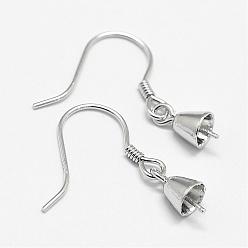 Platinum Rhodium Plated 925 Sterling Silver Earring Hooks, for Half Drilled Beads, Platinum, 21.5mm, 21 Gauge, Pin: 0.7mm