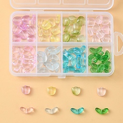 Mixed Color 80Pcs 8 Styles Spray Painted Transparent Glass Beads, Tulip Flower & Leaf, Mixed Color, 6.5~9x9~14x4.5~5.5mm, Hole: 1mm, 10Pcs/style