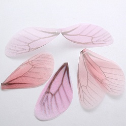 Pink Atificial Craft Chiffon Butterfly Wing, Handmade Organza Dragonfly Wings, Gradient Color, Ornament Accessories, Pink, 92x20mm, Hole: 1.5mm