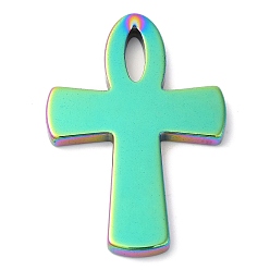 Rainbow Plated Electroplated Synthetic Non-magnetic Hematite Pendants, Religion Cross Charms, Rainbow Plated, 49x33.5x4mm, Hole: 1mm