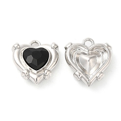 Platinum Alloy Pendant, with Black Glass, Cadmium Free & Nickel Free & Lead Free, Heart Charms, Platinum, 17x15.5x6mm, Hole: 1.8mm