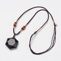 Obsidian Natural Obsidian Pendant Necklaces, with Nylon Cord, 10.6 inch~13.7 inch(27cm~35cm)
