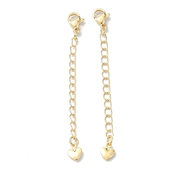 Real 18K Gold Plated Brass Curb Chain Extender, End Chains with Heart Chain Tab and Lobster Clasp, Real 18K Gold Plated, 65x7mm