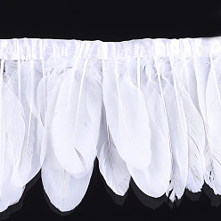 Blanco Corte de flecos de plumas de ganso, accesorios de vestuario, teñido, blanco, 145~195 mm, sobre 2 m / bolsa