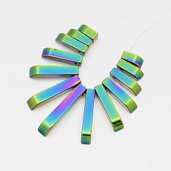Rainbow Plated Rectangle Non-magnetic Synthetic Hematite Beads Strands, Graduated Fan Pendants, Focal Beads, Rainbow Plated, 12~30x4x4mm, Hole: 1mm, about 13pcs/strand, 1.96 inch