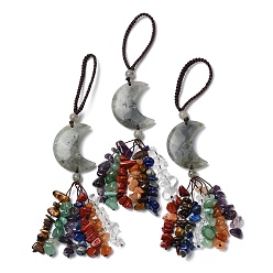 Labradorita Decoraciones colgantes de labradorita natural luna, Cordón de nailon y adornos colgantes con borlas de piedras preciosas., 150~155 mm