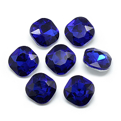 Royal Blue Pointed Back Glass Rhinestone Cabochons, Faceted, Back Plated, Square, Royal Blue, 12x12x5mm