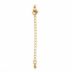 Golden 304 Stainless Steel Chain Extender, Cadmium Free & Nickel Free & Lead Free, with Teardrop and Lobster Claw Clasps, Golden, 50mm, Hole: 2.5mm