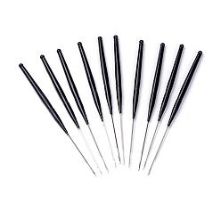 Noir Aiguilles en crochet en crochet de fer, avec poignée en plastique, noir, 160x6mm, broches: 0.5 mm, 10pcs / sac