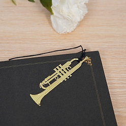 Trumpet Brass Bookmarks with Tassel, Musical Note Bookmark for Music Lover, Golden, Trumpet, Packing: 116x56mm