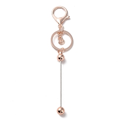 Or Rose Porte-clés en perles en alliage, pour la fabrication de bijoux, artisanat de bricolage, Avec fermoirs en homard en fer et anneau en fer, or rose, 15.5~15.8 cm
