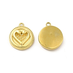 Real 14K Gold Plated Ion Plating(IP) 304 Stainless Steel Pendant Rhinestone Settings, Flat Round with Heart, Real 14K Gold Plated, Fit For 1mm Rhinestone, 16.5x14x3.7mm, Hole: 1.2mm