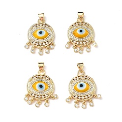 Gold Lampwork Evil Eye Pendants with Colorful Cubic Zirconia, Real 18K Gold Plated Brass Findings, Lead Free & Cadmium free, Gold, 25x18x5mm, Hole: 4x3.5mm