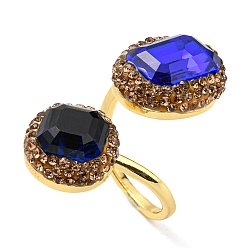 Золотой Стеклянное прямоугольное открытое кольцо-манжета со стразами, латунное кольцо для женщин, золотые, внутренний диаметр: 20.5 мм