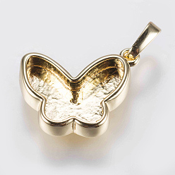 Golden Brass Pendant Cabochon Settings, Plain Edge Bezel Cups, Long-Lasting Plated, Butterfly, Golden, 13x18.5x3.5mm, Hole: 3x5mm, Tray: 14x5.5mm