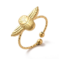 Real 18K Gold Plated Ion Plating(IP) 304 Stainless Steel Owl Open Cuff Rings for Women, Real 18K Gold Plated, US Size 8(18.1mm)