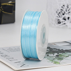 Deep Sky Blue Polyester Double-Sided Satin Ribbons, Ornament Accessories, Flat, Deep Sky Blue, 3mm, 100 yards/roll