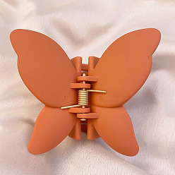 Orange Foncé Pince à cheveux papillon givré, pince à cheveux queue de cheval papillon en plastique pour femme, orange foncé, 59.94x67.82x44.96mm