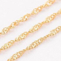 Golden Ion Plating(IP) 304 Stainless Steel Singapore Chains, Water Wave Chains, Soldered, with Spool, Faceted, Golden, 2mm, about 32.8 Feet(10m)/roll