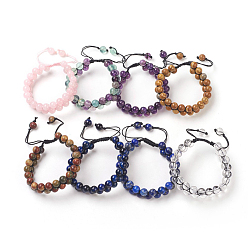 Mixed Stone Adjustable Natural Mixed Stone Braided Bead Bracelets, with Nylon Thread, 2 inch~2-1/4 inch(5~5.8cm), 8~8.5mm