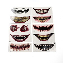 FireBrick 10Pcs 10 Style Halloween Clown Horror Mouth Removable Temporary Tattoos Paper Face Body Stickers, Rectangle, FireBrick, 16x6.5x0.03cm, 10 style, 1pc/style, 10pcs/set