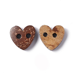 Mixed Color Coconut Buttons, Carved 2-hole Basic Sewing Button, Heart, 10x10mm, Hole: 1mm, Mixed Color, 10x10mm, Hole: 1mm