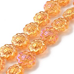 Orange Foncé Transparentes perles de verre de galvanoplastie brins, arc-en-ciel plaqué, tournesol, orange foncé, 15x9mm, Trou: 1mm, Environ 44~45 pcs/chapelet, 25.20~25.98 pouce (64~66 cm)