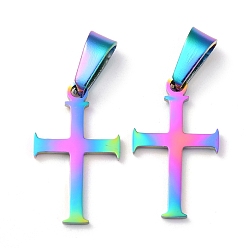 Rainbow Color Ion Plating(IP) 304 Stainless Steel Pendants, Cross, Rainbow Color, 19.5x12x1.2mm, Hole: 3.5x7mm