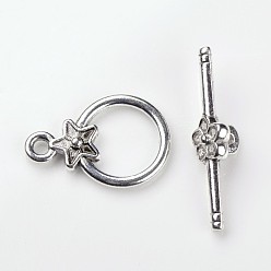 Antique Silver Tibetan Style Alloy Toggle Clasps, Cadmium Free & Nickel Free & Lead Free, Ring, Antique Silver, Ring: 20.5x14mm, Hole: 2mm, Bar: 26.5mm, Hole: 2mm