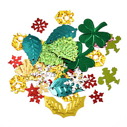 Mixed Color Christmas Theme Plastic Sequin Beads, Sewing Craft Decoration, Gift Box/Leaf/Snowflake, Mixed Color, 3.5~16x4~42x0.3~0.5mm, Hole: 0.8~1.4mm, about 14500pcs/500g