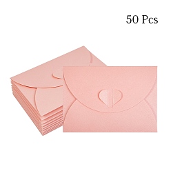 Pink Retro Colored Pearl Blank Mini Paper Envelopes, Wedding Party Invitation Envelope, DIY Gift Envelope, Heart Closure Envelopes, Rectangle, Pink, 7.2x10.5cm