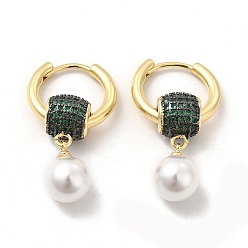 Verde Aretes de aro colgantes de perlas de plástico con cuentas de rondelle de circonita cúbica, joyas de latón chapado en oro real 18k para mujer, sin plomo y cadmio, verde, 35 mm, pin: 1 mm