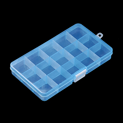 Озёрно--синий Пластмассовый шарик контейнеры, регулируемая коробка делителей, съемные отсеки 15, прямоугольные, Плут синий, 17.5x10.2x2.2 см, внутренний размер отсека: 3.3x3см