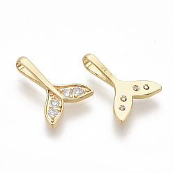Clear Brass Micro Pave Cubic Zirconia Pendants, Real 18K Gold Plated, Whale Tail Shape, Clear, 15.5x11x3.5mm, Hole: 2x5mm