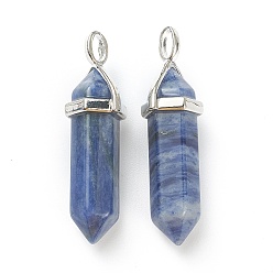 Sodalite Natural Sodalite Pendants, with Platinum Tone Brass Findings, Bullet, 39.5x12x11.5mm, Hole: 4.5x2.8mm