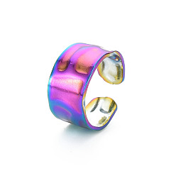 Rainbow Color Rainbow Color 304 Stainless Steel Hammered Cuff Ring, Wide Band Open Ring for Women, US Size 7(17.3mm)