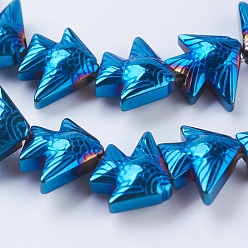 Blue Plated Vacuum Plating Electroplate Non-magnetic Synthetic Hematite Beads Strands, Grade A, Tropical Fish, Blue Plated, 6.5~7x8x3mm, Hole: 1mm, about 66pcs/strand, 16.1 inch(41cm)