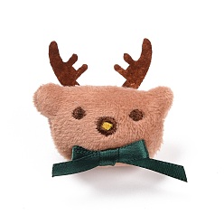 PeachPuff Christmas Deer Cotton & Non-Woven & Velvet Fabric Brooch, Cartoon Doll Iron Lapel Pin for Girl Women, PeachPuff, 53x53x21mm