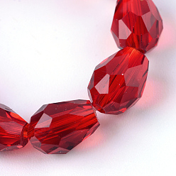 Red Transparent Glass Bead Strands, Faceted Teardrop, Red, 8x6mm, Hole: 1mm, about 65pcs/strand, 17.99 inch(45.7cm)
