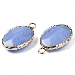 Natural Agate Natural Agate Pendants, with Golden Plated Brass Edge and Loop, Oval, Faceted, 23x14~15x6mm, Hole: 2mm