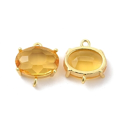Oro Colgantes de conector de vidrio transparente, enlaces ovales, con fornituras de latón chapado en oro real 14k, larga duración plateado, sin plomo y cadmio, oro, 15x14x6 mm, agujero: 1.5 mm