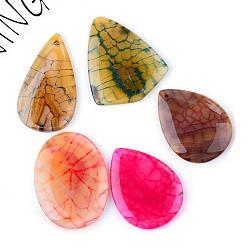 Mixed Color Natural Crackle Agate Pendants, Dyed, Mixed Shape, Mixed Color, 48~57x33~45x5.5~6.5mm, Hole: 2mm