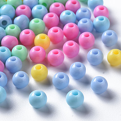 Couleur Mélangete Perles acryliques opaques, ronde, couleur mixte, 6x5mm, Trou: 1.8mm, environ4400 pcs / 500 g