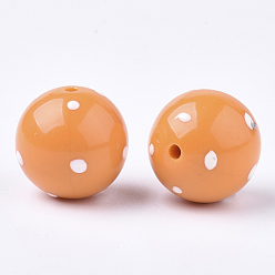 Dark Orange Acrylic Beads, Round with Spot, Dark Orange, 16x15mm, Hole: 2.5mm