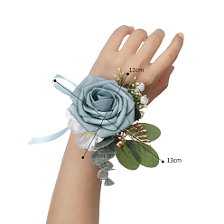 Light Steel Blue Silk Cloth Imitation Flower Wrist Corsage, Hand Flower for Bride or Bridesmaid, Wedding, Party Decorations, Light Steel Blue, 130x120mm