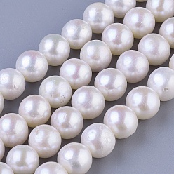 Seashell Color Natural Cultured Freshwater PearlBeads Strands, Round, Seashell Color, 10~11mm, Hole: 0.8mm, about 42pcs/strand, 15.7 inch