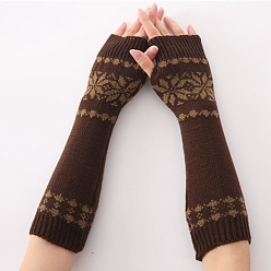 Brun De Noix De Coco Fil de fibre de polyacrylonitrile tricotant de longs gants sans doigts, manchette, gants chauds d'hiver avec trou pour le pouce, motif de fleur, brun coco, 320x80mm