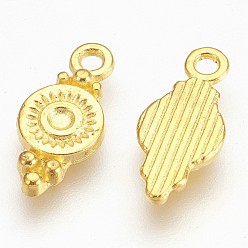 Golden Tibetan Style Alloy Charms, Cadmium Free & Lead Free, Flat Round, Golden, 16x7x1.5mm, Hole: 1.5mm.